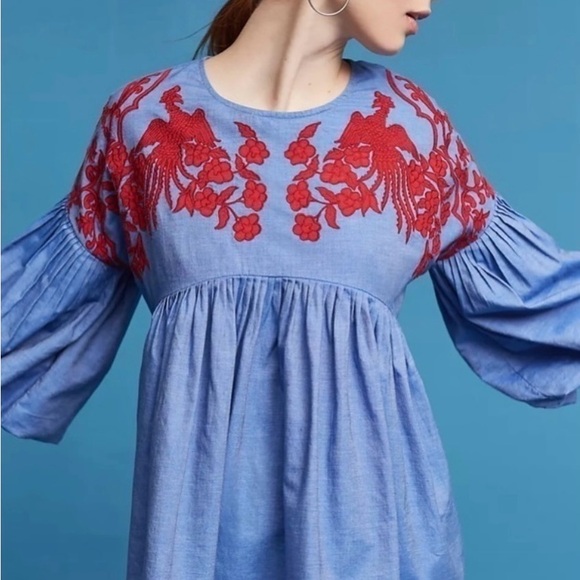 Hermant & Nandita Boho Blue Floral Red Embroidered | Size S | Flowy | Like New - Picture 3 of 14